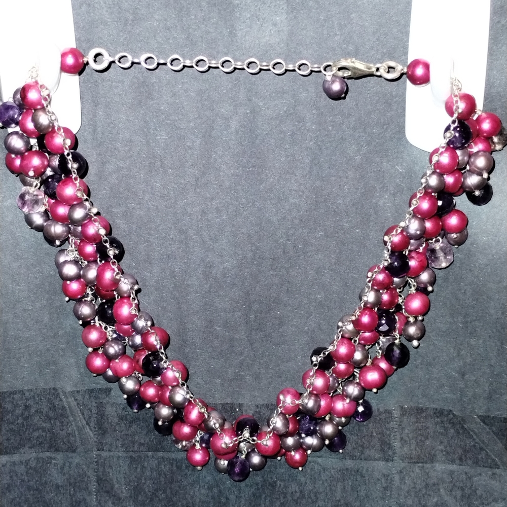 Vintage handmade 925 silver with glass beads and fresh water pearls